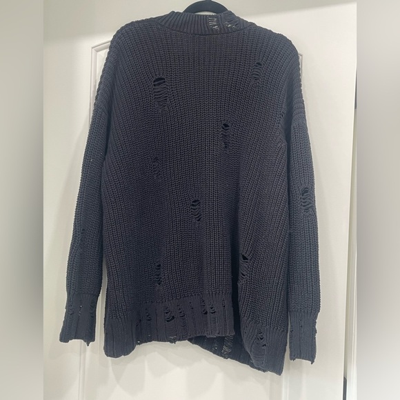 Zara Oversized Black Knot Cardigan Sweater with Rips Large - Picture 2 of 3